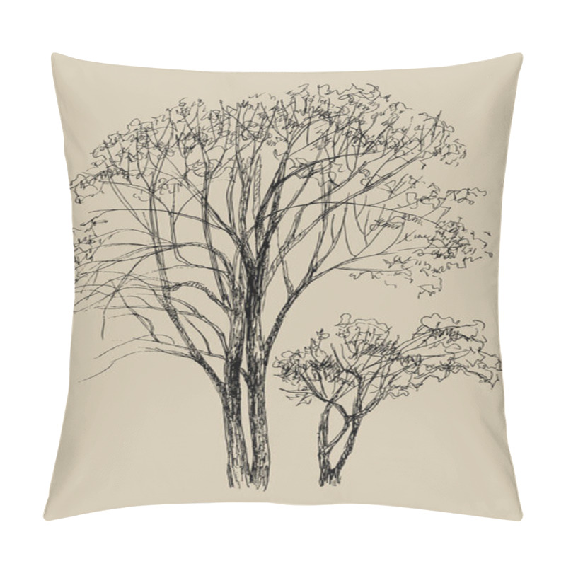 Personality  Hand Drawn Vector Illustration Of Two Tree. Isolated Illustration Engraved Style. Retro Style. Botanical Sketch Pillow Covers