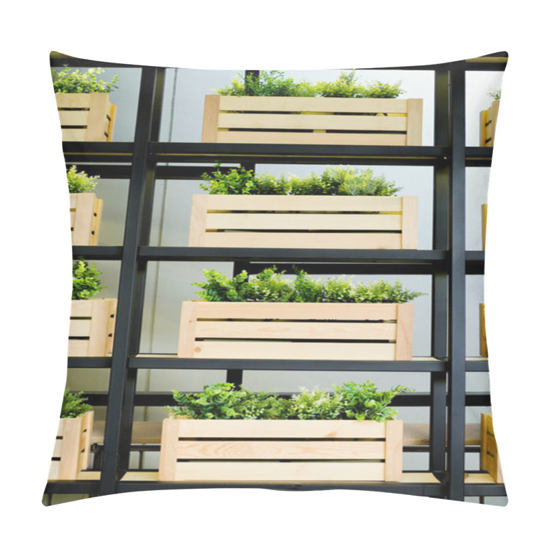 Personality  Green Plants In The Wooden Pots As Decorative Interior Pillow Covers