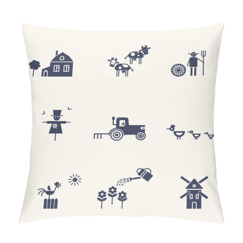 Personality  Farm And Agriculture Life Icons. Black Silhouettes. Illustration Of Country Life. Pillow Covers