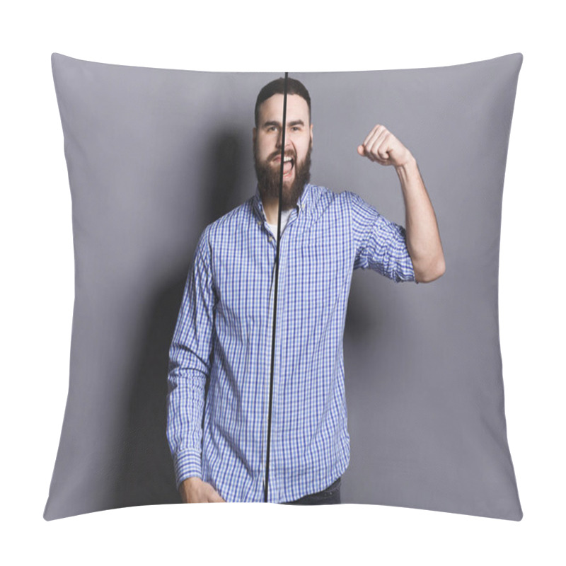 Personality  Halves Of Male Portraits With Different Face Expressions Pillow Covers