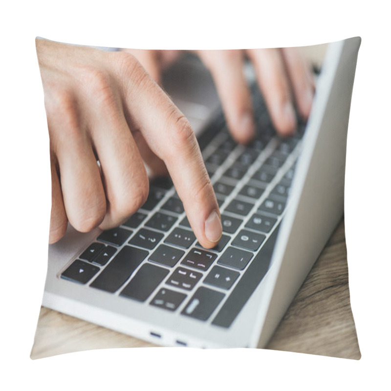 Personality  Close-up Partial View Of Person Typing On Laptop, Selective Focus Pillow Covers