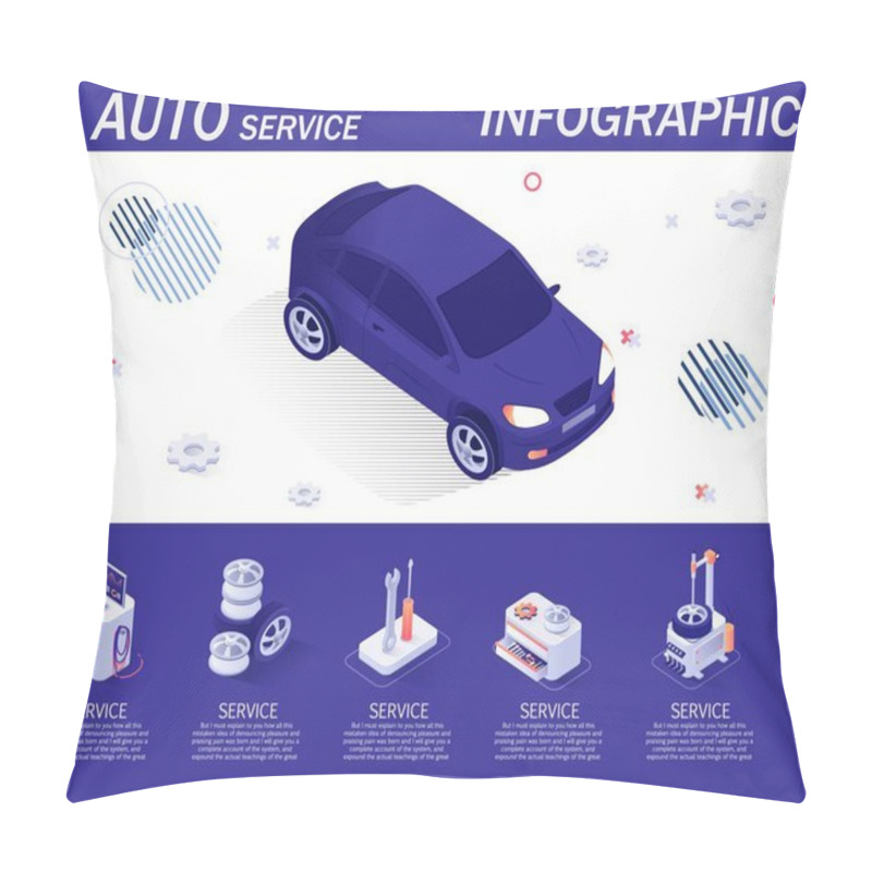 Personality  Auto Service Infographic With Isometric Icons Pillow Covers