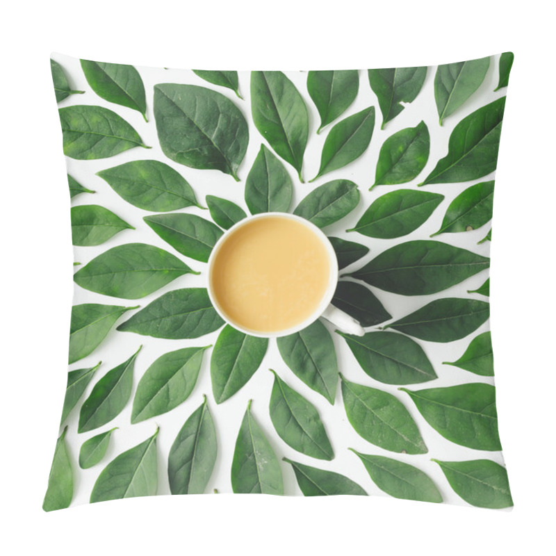 Personality    Cup On Green Leaves Background Pillow Covers