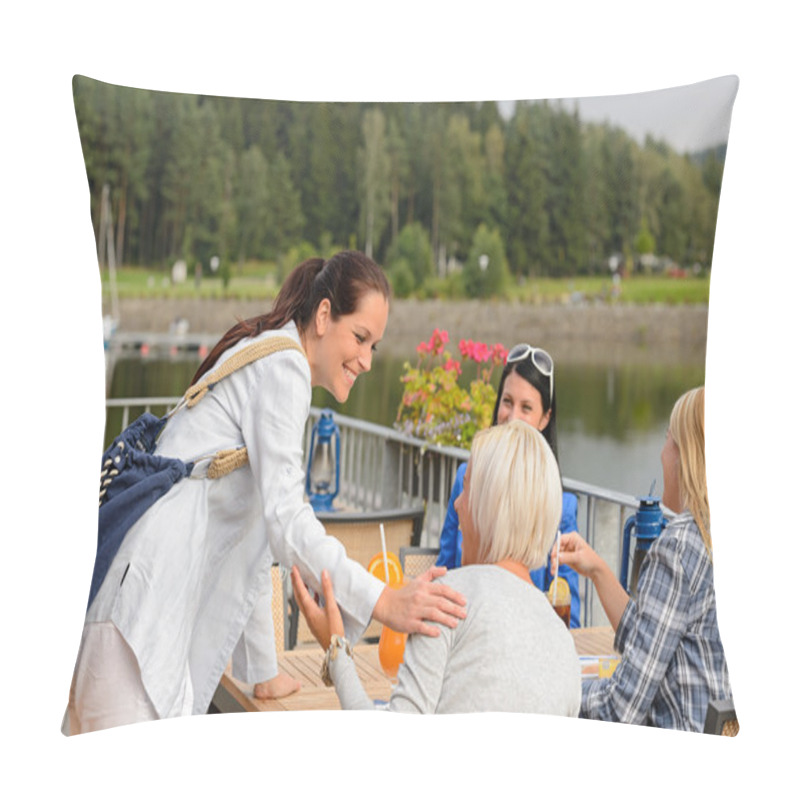 Personality  Woman Arriving Outdoor Restaurant Terrace Friends Pillow Covers