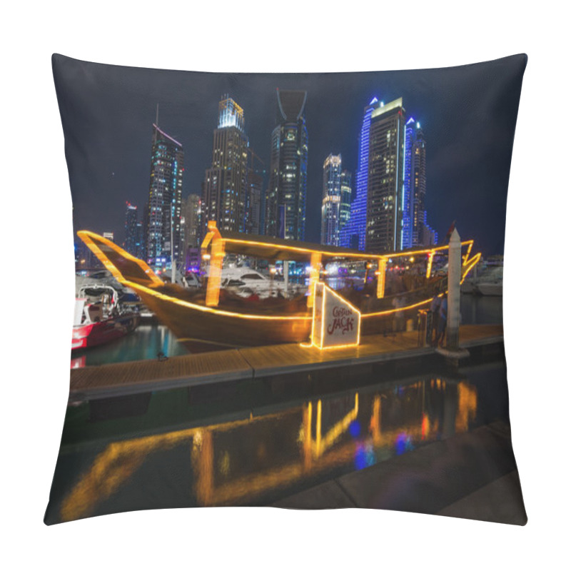 Personality  Dubai Marina City Lights Lit Up At Night With Famous Landmark Buildings Pillow Covers