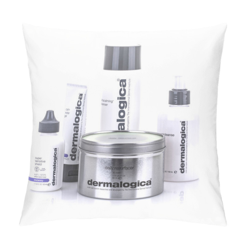 Personality  SWINDON, UK - AUGUST 18, 2018: Dermalogica Skin Care Products On A White Background Pillow Covers