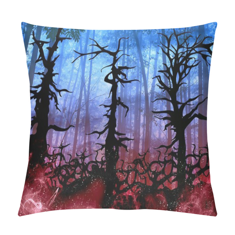 Personality  Dark Halloween Woods Background With Twisted Trees Pillow Covers