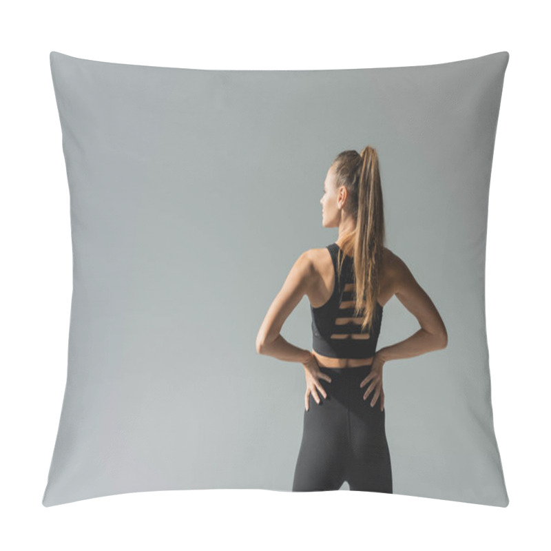 Personality  Sportswoman Holding Hands On Hips And Standing Isolated On Grey, Active Lifestyle Concept, Athletic  Pillow Covers