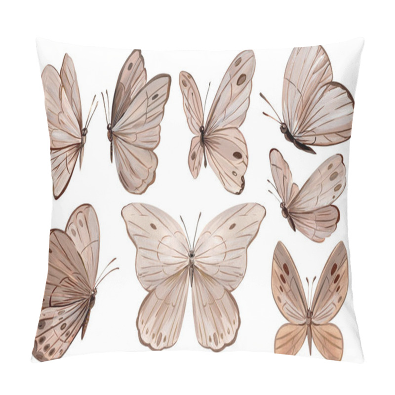 Personality  Beige Butterflies On Isolated White Background, Acrylic Painting, Modern Art. High Quality Illustration Pillow Covers