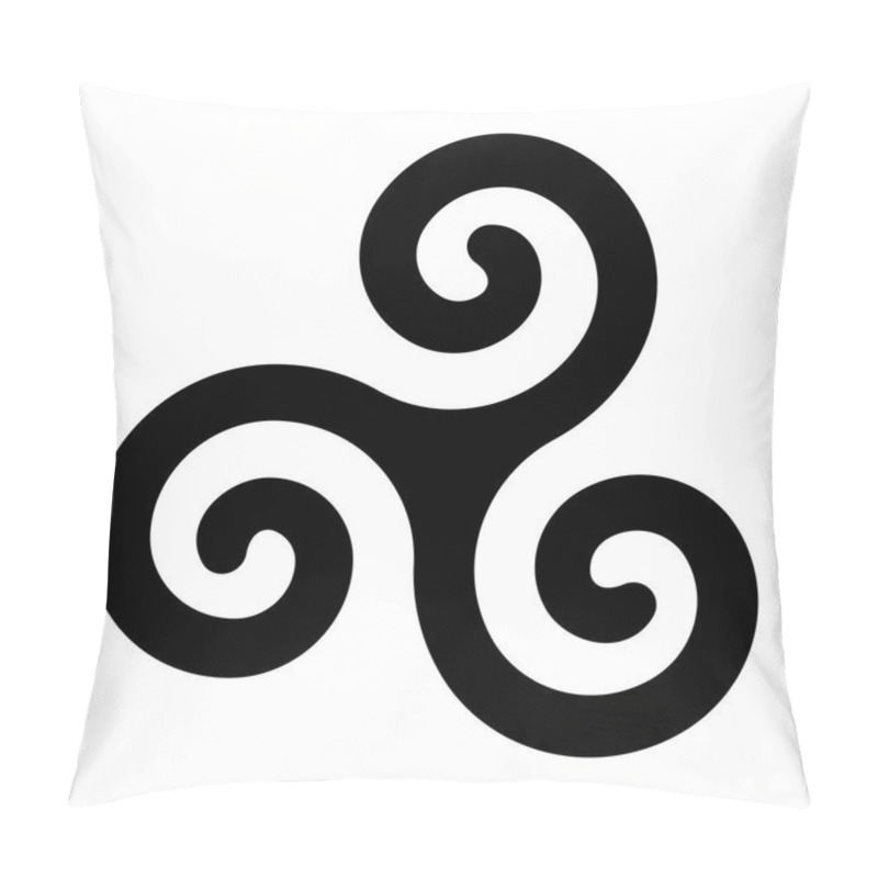 Personality  Black Celtic Spiral Triskele On White Background. Triskelion. A Motif Consisting Of A Triple Spiral Exhibiting Rotational Symmetry. Three Twisted And Connected Spirals. Isolated Illustration. Vector. Pillow Covers