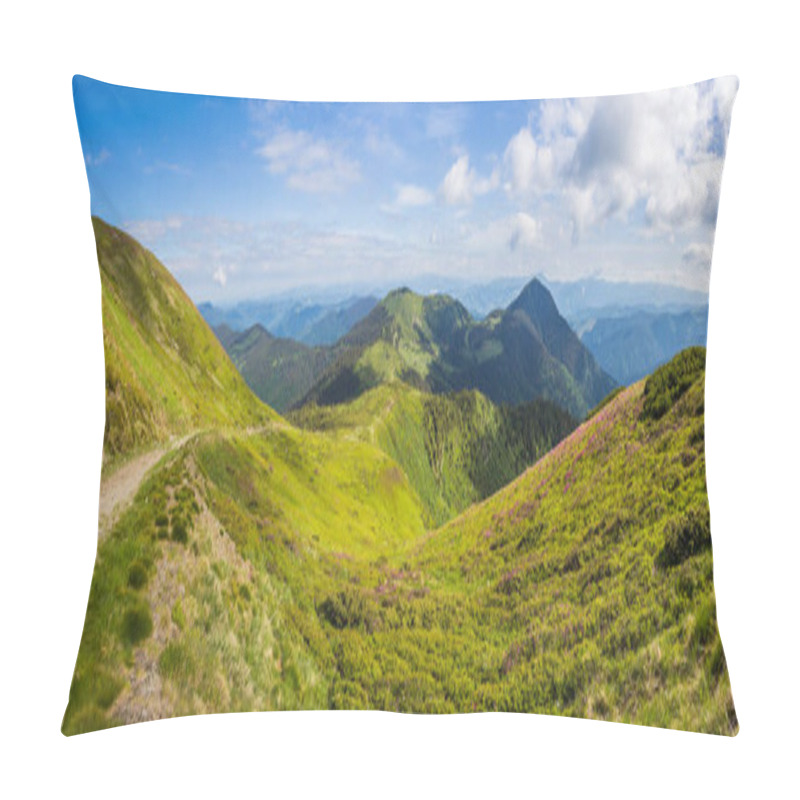 Personality  Beautiful View Of Idyllic Mountain Scenery In The Alps With Traditional Old Mountain Chalet And Fresh Green Meadows With Blooming Flowers On A Sunny Day With Blue Sky In Springtime. Pillow Covers