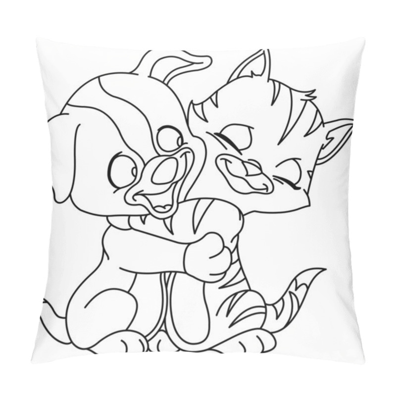 Personality  Outlined Puppy And Kitten Pillow Covers