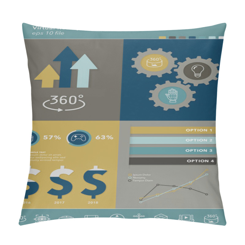 Personality  Modern Virtual Reality Infographic Elements With Icon Set Pillow Covers