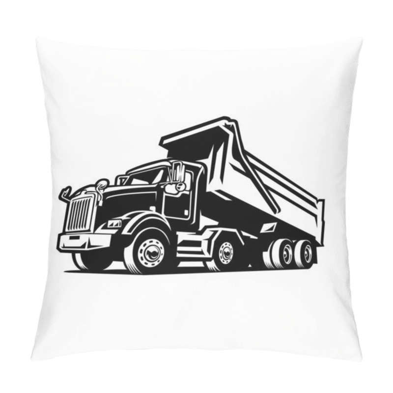 Personality  Dump Truck, Tipper Truck Sihouette Vector Black And White Isolated Pillow Covers