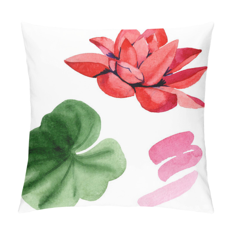 Personality  Red Lotus Flower With Green Leaf Isolated On White. Floral Botanical Flower. Watercolor Background Illustration. Pillow Covers