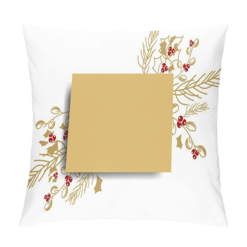 Personality  Vector. Merry Christmas And Happy New Year Floral Background, Copy Space For Your Text. Rustic Horizontal Template For Christmas Cards, Wedding Invitations, Party Invitation. Hand-drawn Sketch. Pillow Covers