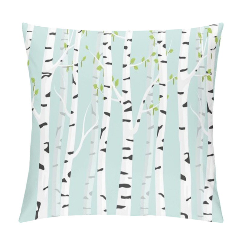 Personality  Birch Forest Background. Spring Birch Green Young Leaves Spotty Bark On Tree. Pillow Covers