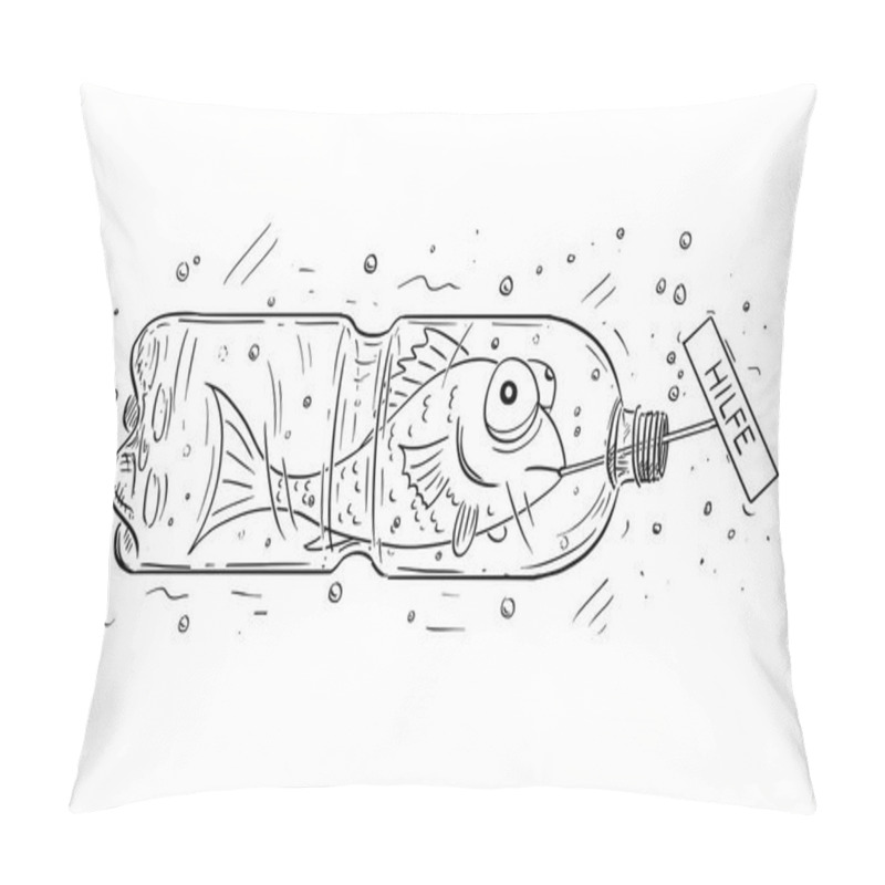 Personality  Cartoon Of Fish Trapped In Plastic Bottle Holding Hilfe Sign Pillow Covers