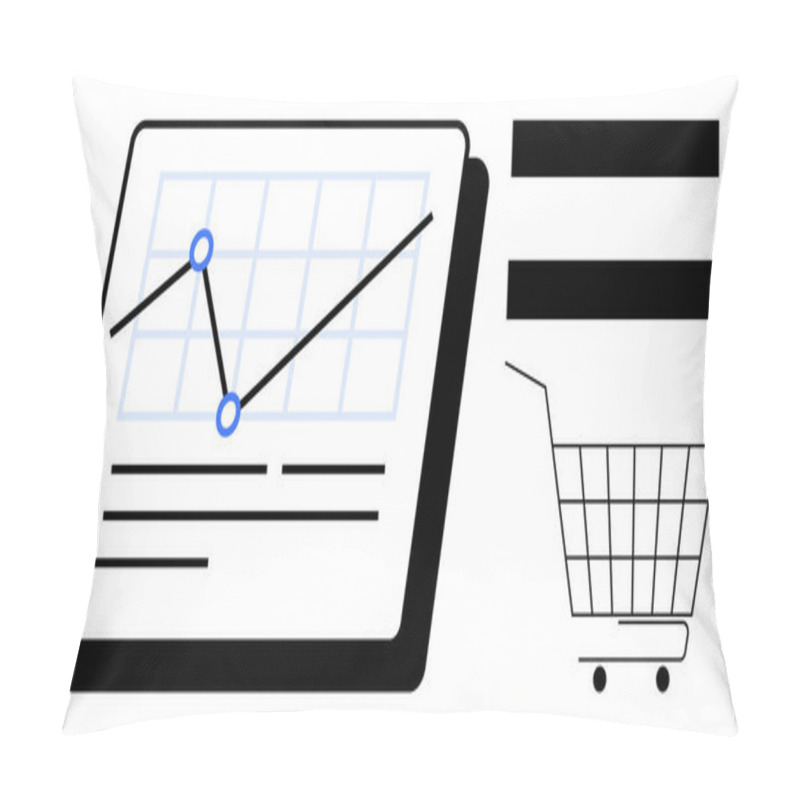 Personality  Graph With Data Points Indicating Sales Trends. Shopping Cart Icon Represents An Ecommerce Theme. Ideal For Business Analysis, Sales Forecasting, Ecommerce, Marketing Strategies, And Financial Pillow Covers