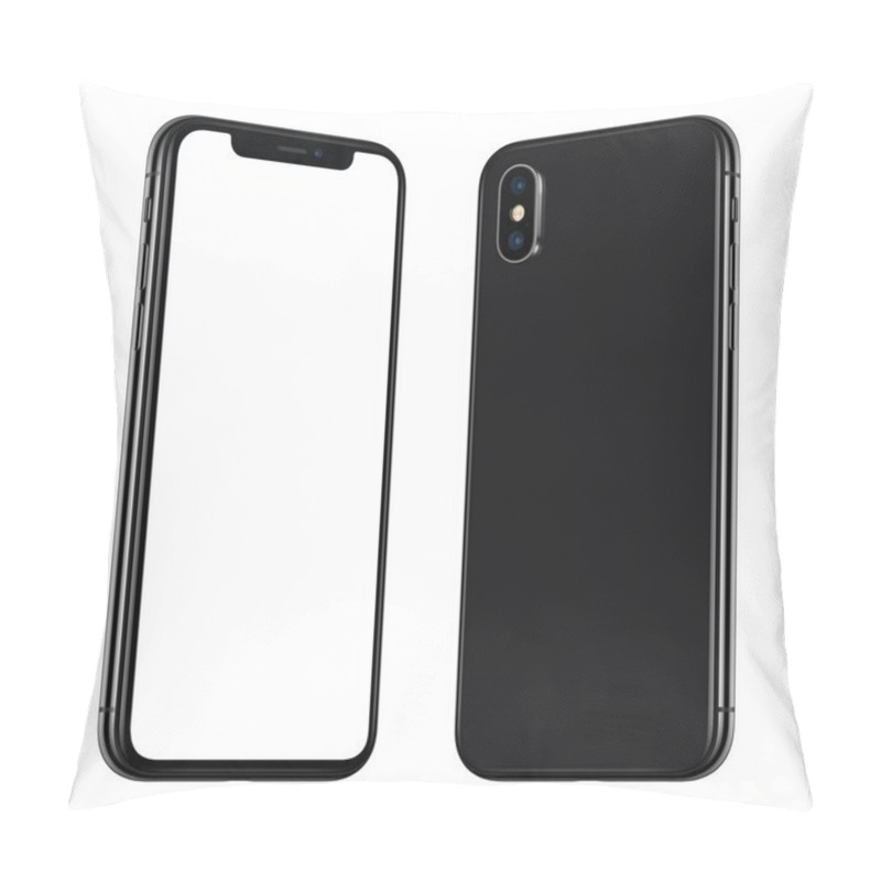 Personality  New Black Smartphone Mockup Similar To IPhone X Front And Back Sides Rotated And Facing Each Other Pillow Covers