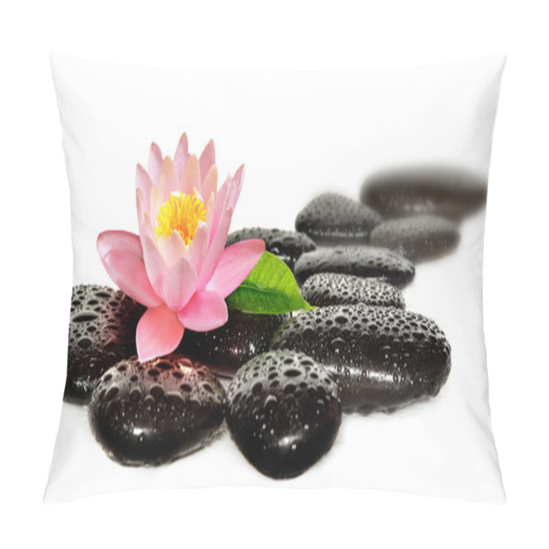 Personality  Water Drops On Black Spa Stones With Lily Flower Pillow Covers