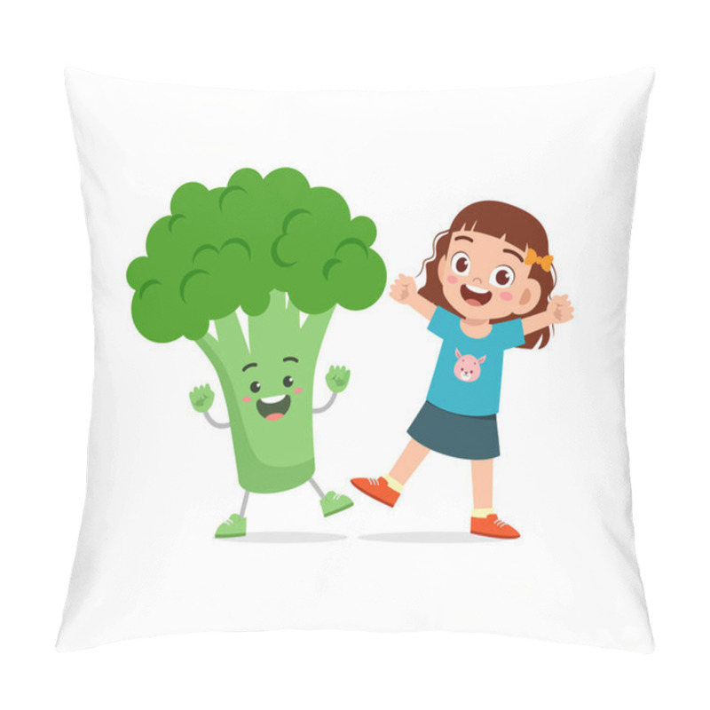 Personality  Cute Little Girl Stands With Broccoli Character Pillow Covers