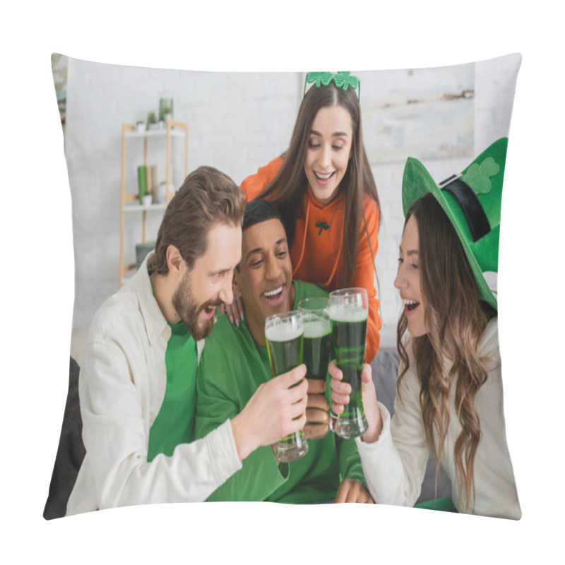 Personality  Positive Multiethnic Friends Clinking Green Beer On Saint Patrick Day  Pillow Covers