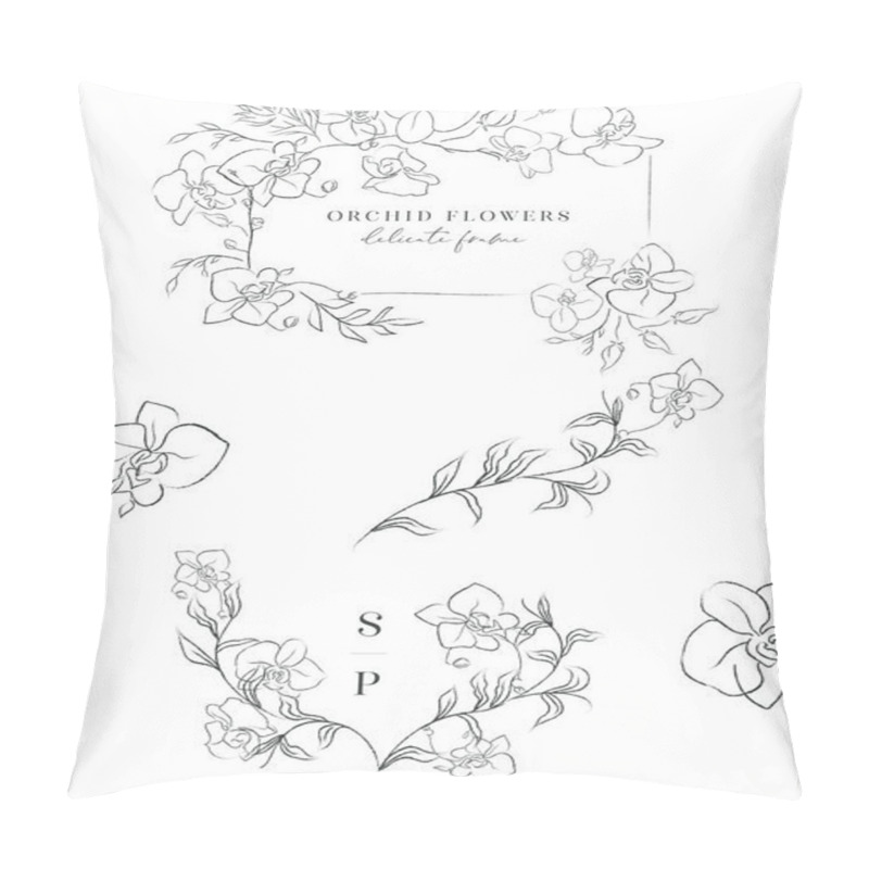 Personality  Line Drawing Vector Orchid Flower Wreaths Frames Pillow Covers