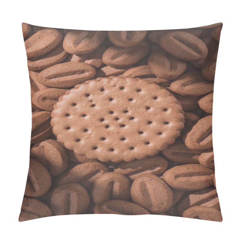 Personality  Top View Of Delicious Cookies In Shape Of Coffee Beans And Round Cookie Pillow Covers