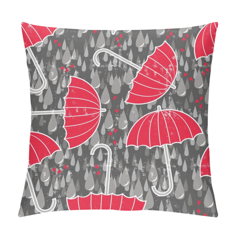 Personality  Delicate Rain Drops Hearts And Red Umbrellas On Dark Background Seamless Pattern Pillow Covers