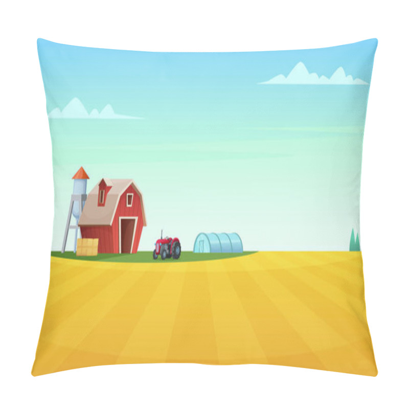 Personality  Farm Landscape With Yellow Fields. Rural Nature View. Pillow Covers