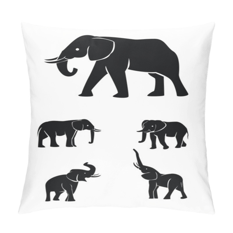 Personality  Vector Illustration Of Elephant Set Silhouette Pillow Covers