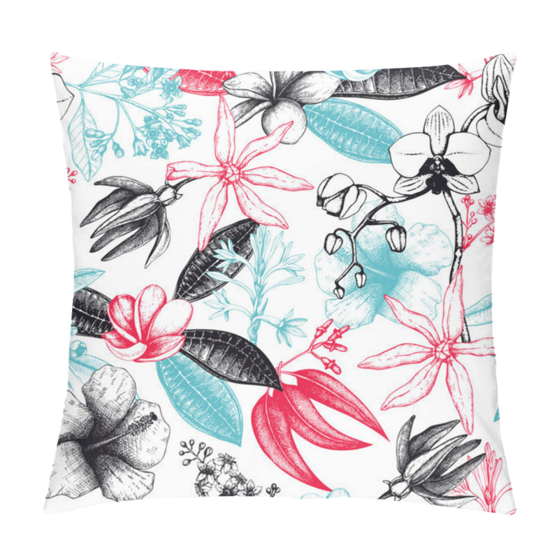 Personality  Seamless Hand Drawn Tropical Flowers Pillow Covers