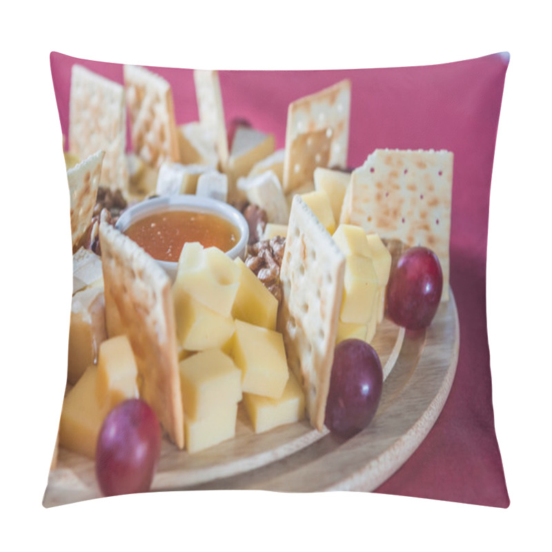 Personality  Different Varieties Of Cheese With Grapes, Crackers, Nuts And Ho Pillow Covers