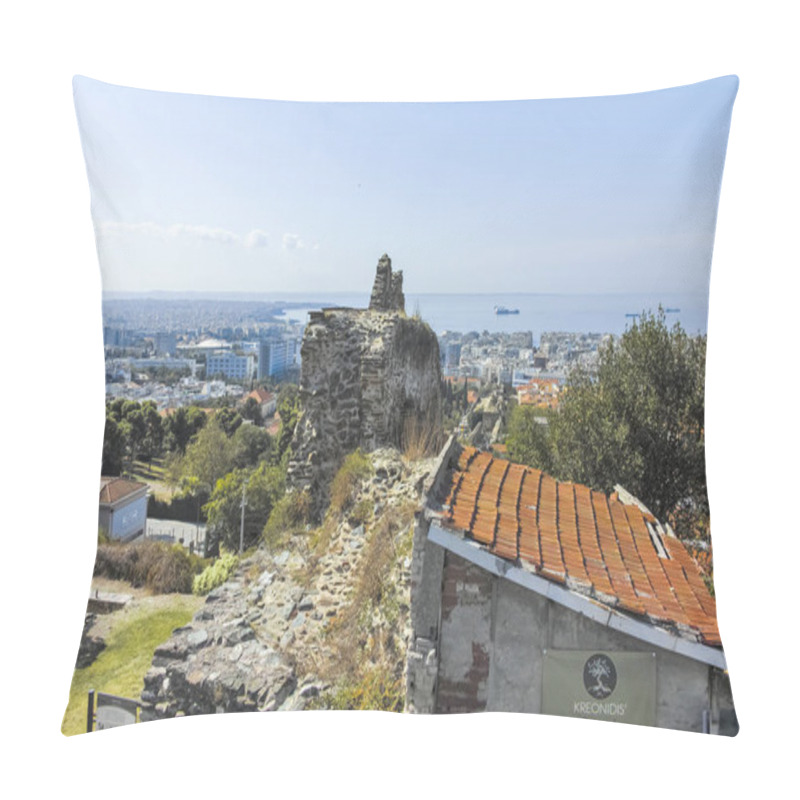 Personality  Ancient Fortification And Panorama Of Thessaloniki,  Greece Pillow Covers