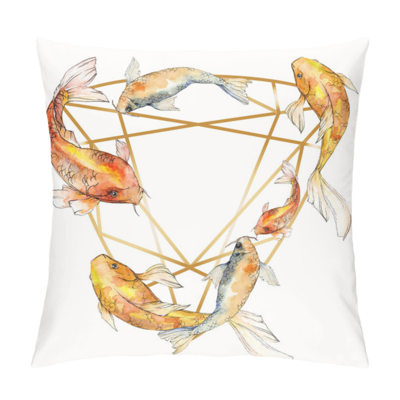 Personality  Watercolor Aquatic Underwater Tropical Fish Set. Red Sea And Exotic Fishes Inside: Goldfish. Frame Border Square. Pillow Covers