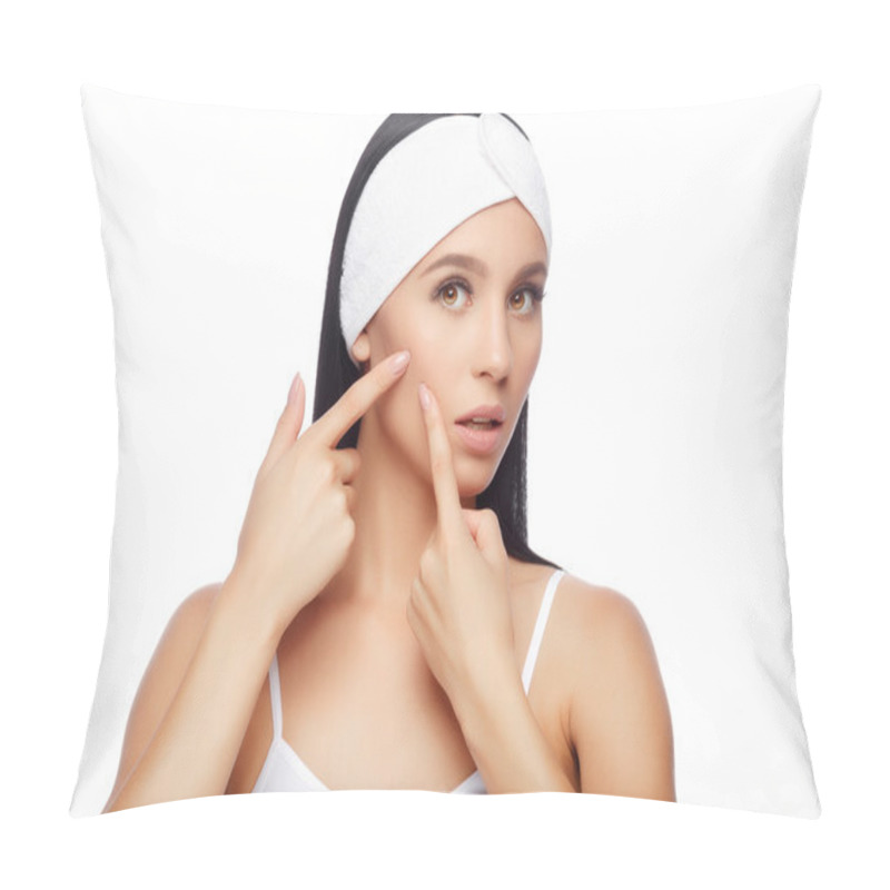 Personality  Young Woman Squeezing Her Pimple Pillow Covers