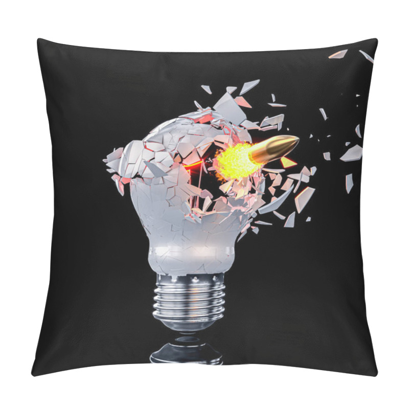 Personality  Shattering Light Bulb Hit By A Bullet. 3d Render. Pillow Covers