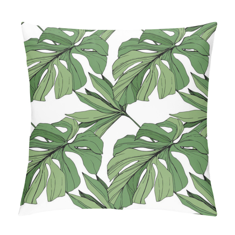 Personality  Vector Green Leaf Plant Garden Floral Foliage. Engraved Ink Art. Palm Beach Tree Leaves. Seamless Background Pattern. Pillow Covers