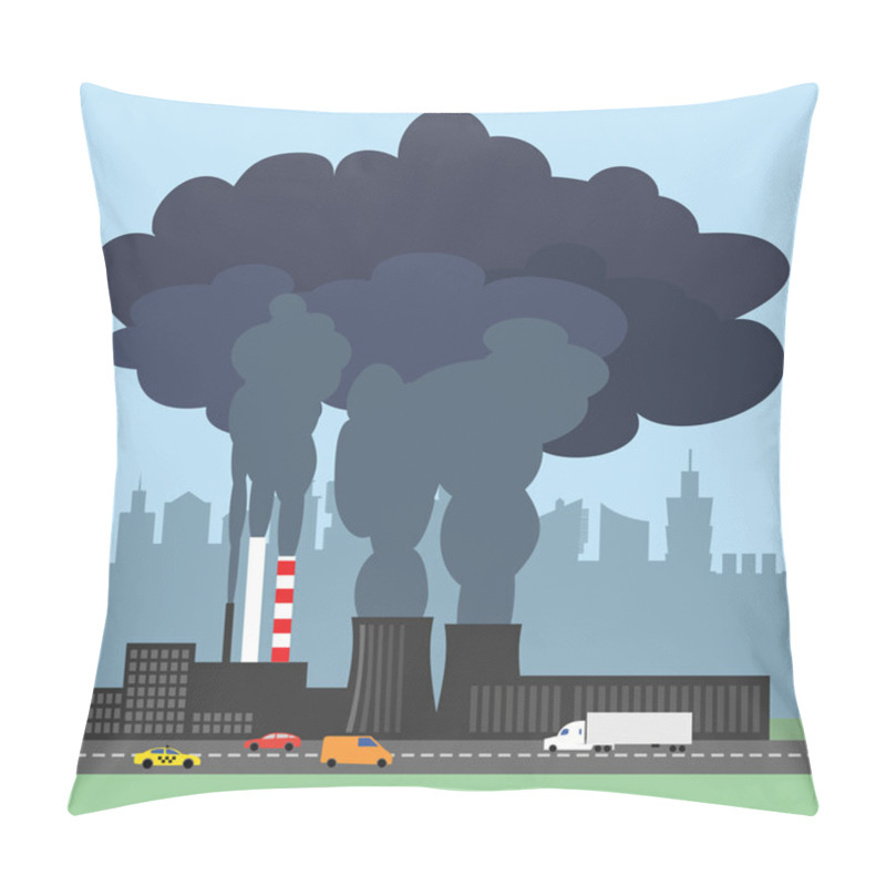 Personality  Conceptual Vector Illustration Showing The Polluted Smoke From Factory Pillow Covers