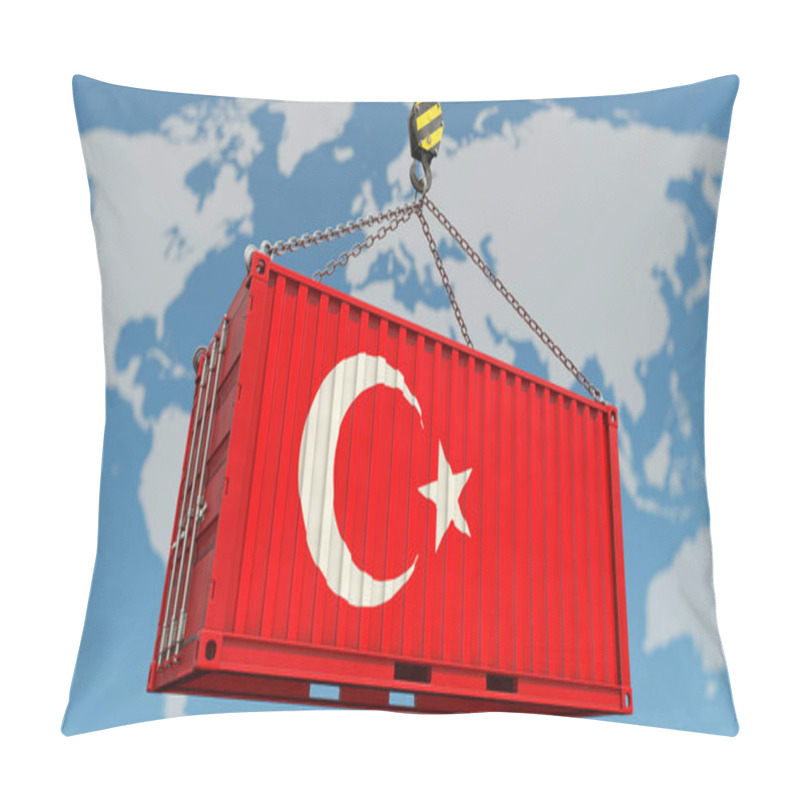 Personality  Turkish Export Economy - Container With Turkish Flag And World Map In Background Pillow Covers