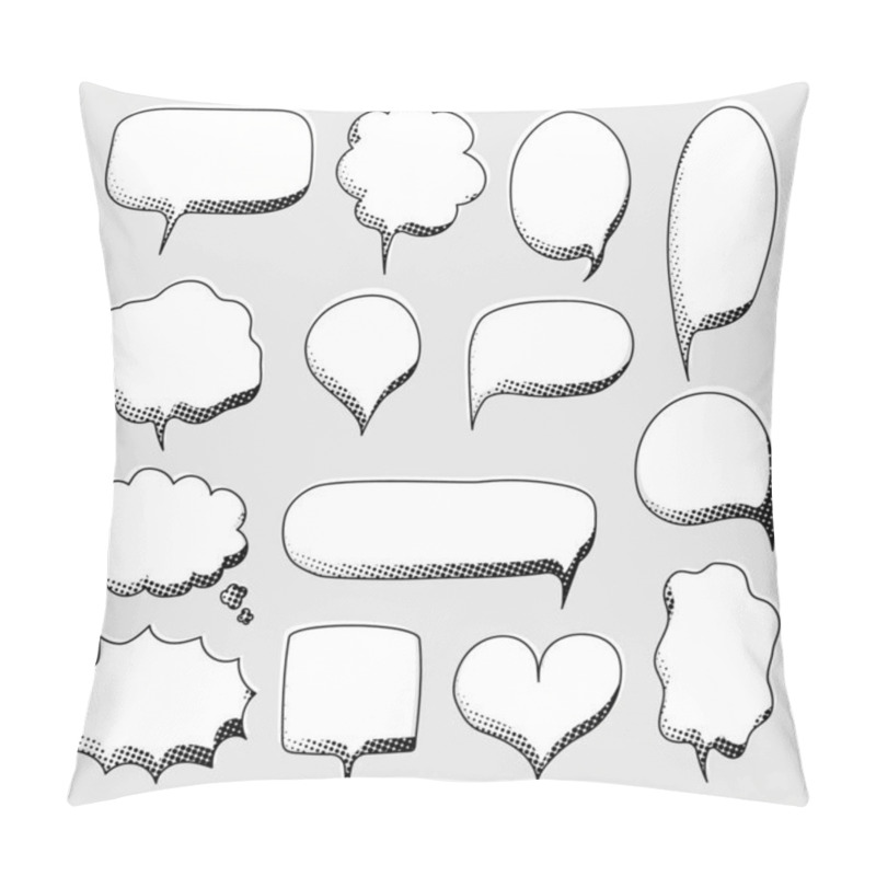 Personality  Collection Set Of Hand Drawn Pop Art Polka Dots Halftone, Blank Speech Bubble Balloon, Black And White Color, Shout, Think, Speak, Talk, Text Box, Banner, Flat, Design, Vector Illustration Pillow Covers