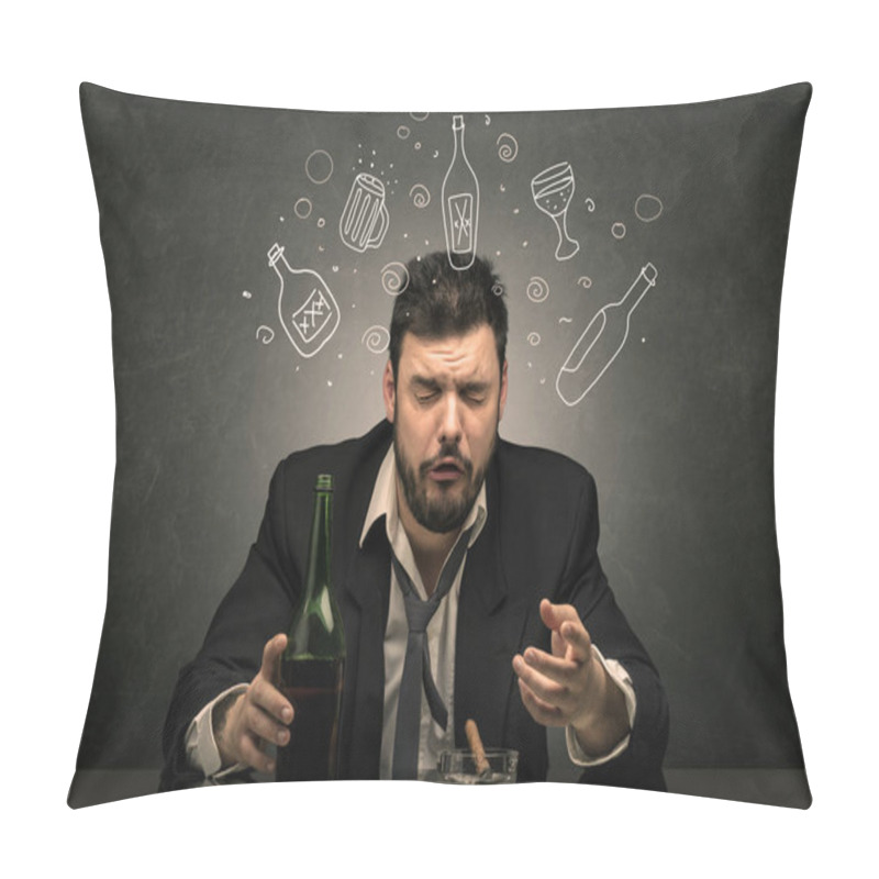 Personality  Drunk Man With Doodle Alcohol Bottles Concept Pillow Covers