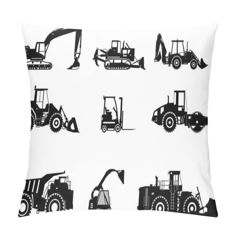 Personality  Set Of Heavy Construction Machines. Vector Illustration Pillow Covers