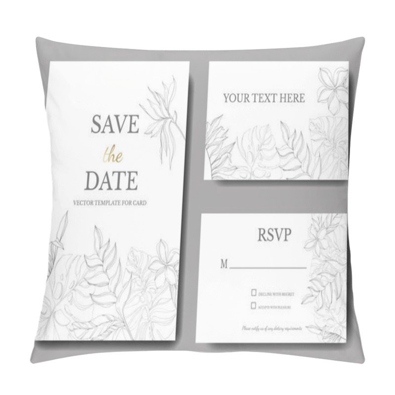 Personality  Palm Beach Tree Leaves Jungle Botanical. Gray Engraved Ink Art. Wedding Background Card Decorative Border. Pillow Covers