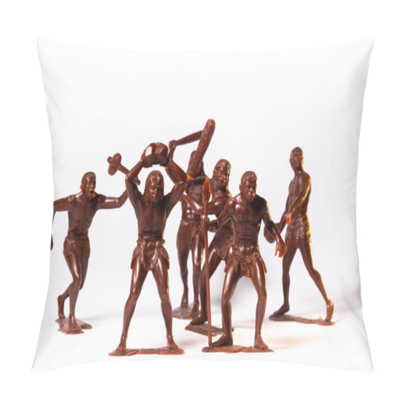 Personality  Large Toy Figures Of Primitive People On A White Background. Pillow Covers