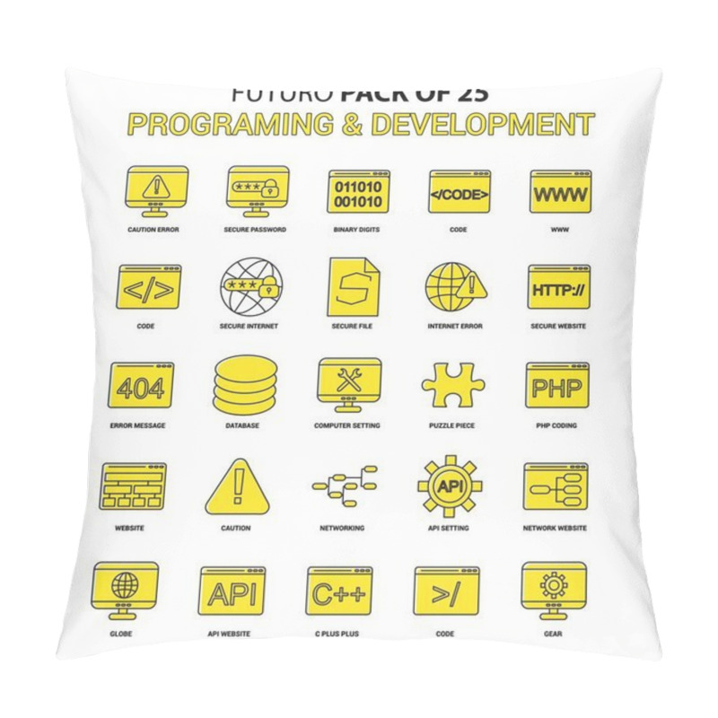 Personality  Programming And Developement Icon Set. Yellow Futuro Latest Design Icon Pack Pillow Covers