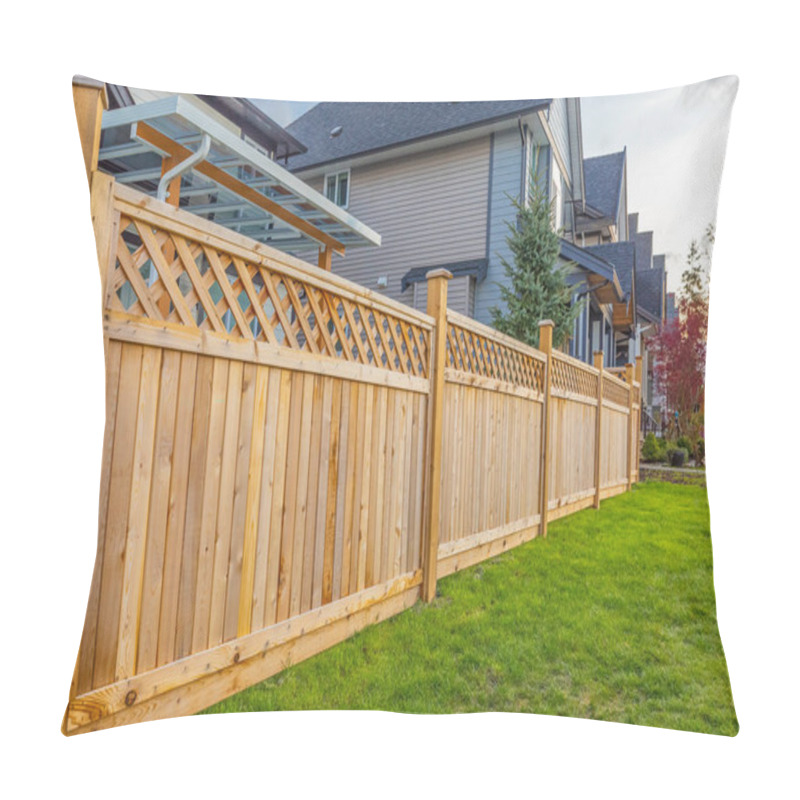 Personality  Nice Wooden Fence Around House. Wooden Fence With Green Lawn And Trees. Pillow Covers