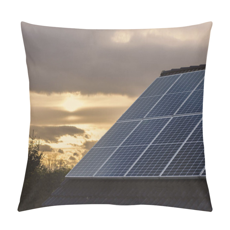 Personality  Photovoltaic Solar Energy Panels On The Roof Producing Clean Sustainable Electricity Pillow Covers