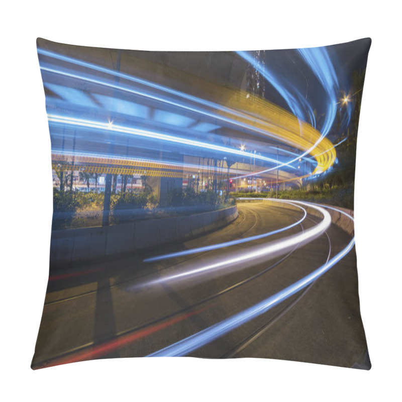 Personality  Light Trails Of Car On Road In Downtown At Night. Traffic Background Pillow Covers